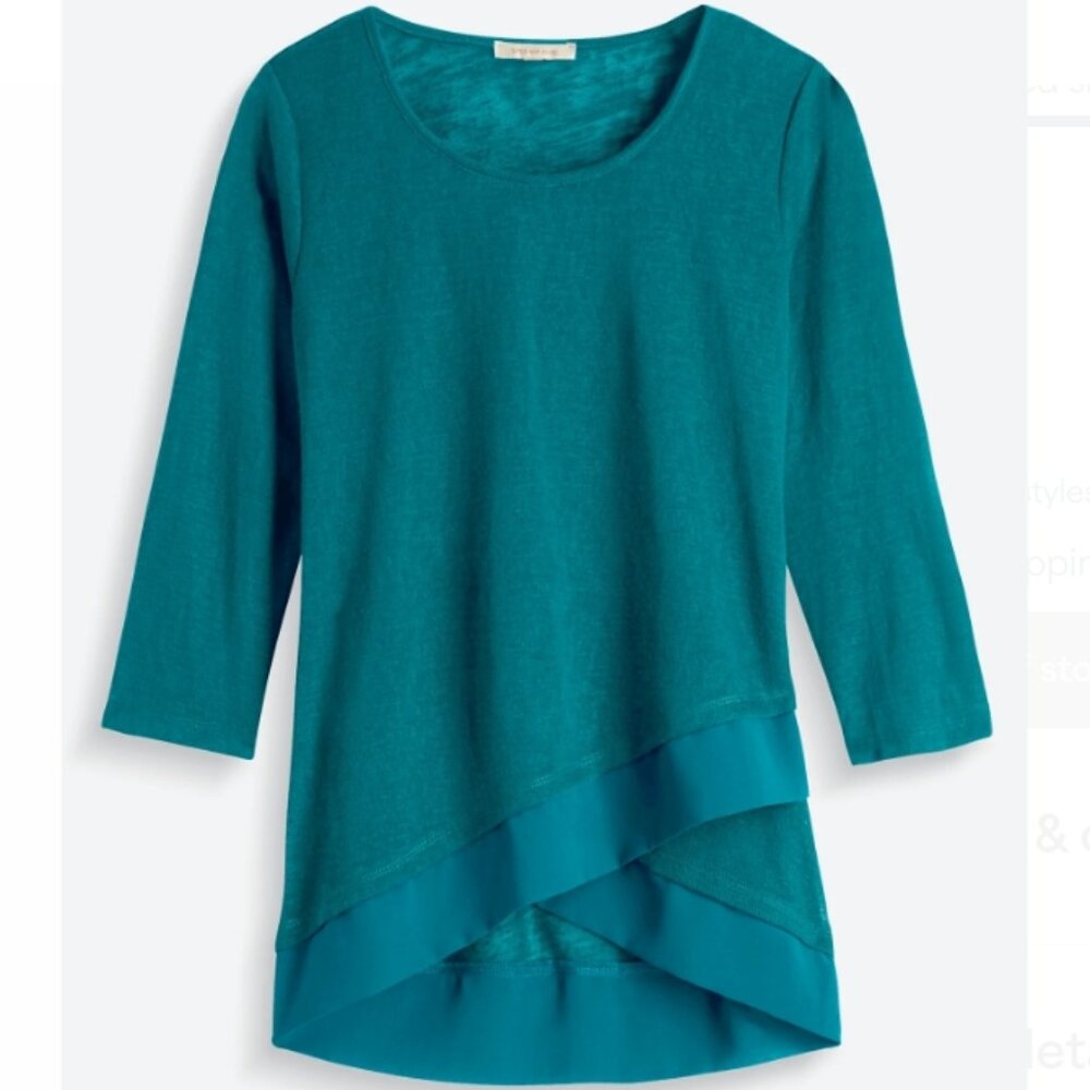 Skies are Blue Kendruh Layered Hem Knit Top - Teal Green - L